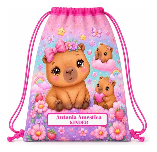 Mochila Bolsa Tela Jardin Infantil Colegio Capibara Niña 2 Fucsia Estampado