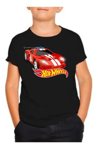 Polera Color Algodón 100% Niños Autos Hot Wheels