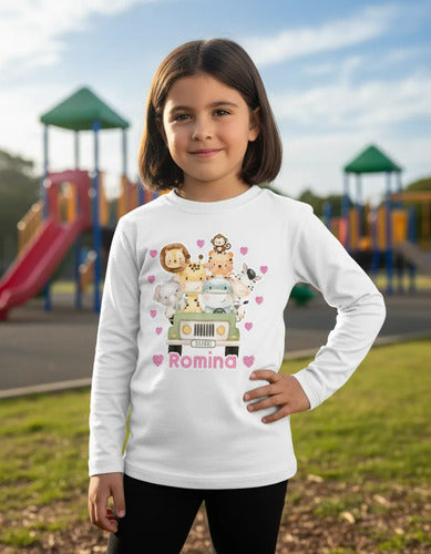 Polera Manga Larga Animales Safari Personalizada Algodon