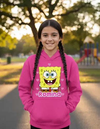 Polerón Canguro Bob Esponja Personalizado Algodón Niñas