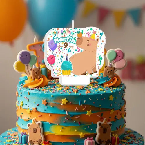 Vela De Cumpleaños Capibara Personalizada Niños Niñas