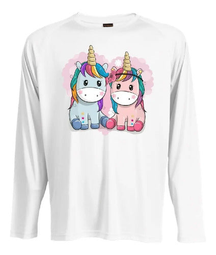 Camiseta Polar Manga Larga Polera Niñas 2 Unicornios Kawaii
