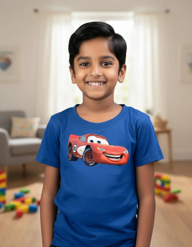Polera Color Algodón 100% Niños Auto Rojo Rayo