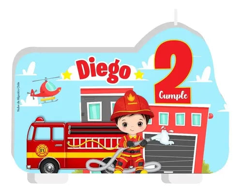 Vela De Cumpleaños Bomberos Niños Personalizada