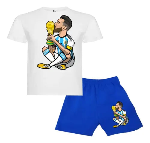 Pijama Corto Niñoss Algodon Messi Campeón Mundo 2 Estrellas