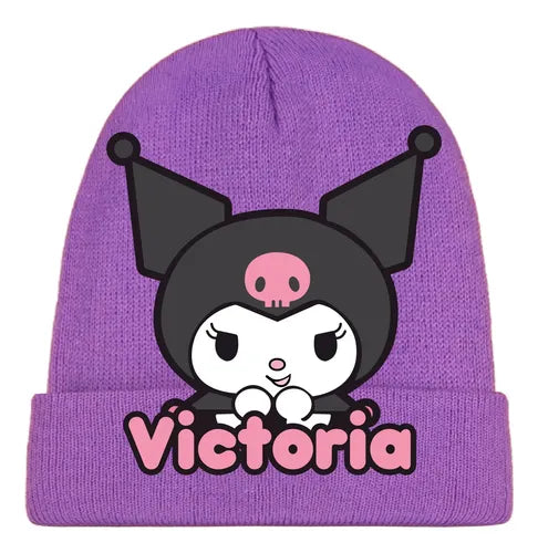 Gorro Lana Kuromi Personalizado Niñas D1 Violeta Talla Niñas