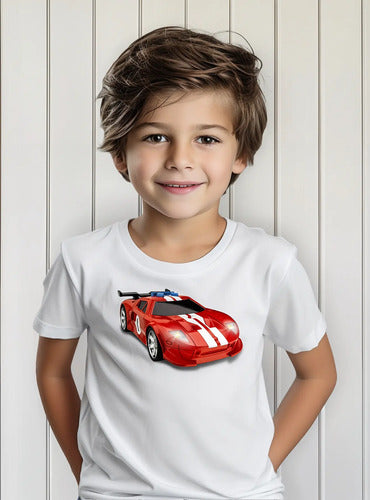 Polera Color Algodón 100% Niños Auto Rojo Hot