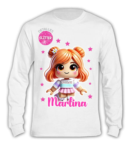 Polera Larga Roblox Personalizada Niñas Algodón D2