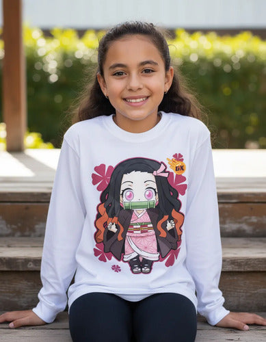 Camiseta Polar Manga Larga Polera Niñas Nezuko Kawaii