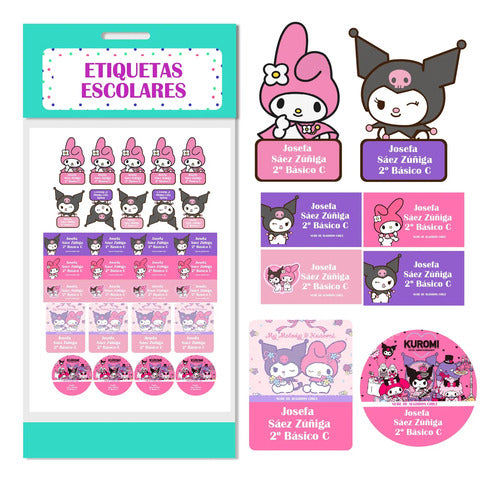 Etiquetas Escolares Personalizadas Kuromi My Melody Ropa Uti Rosa