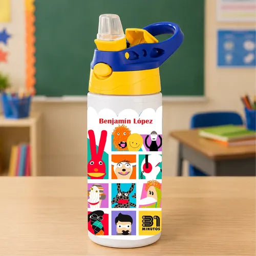 Botella 31 Minutos Personalizada Niños Escolar Con Nombre Blanco