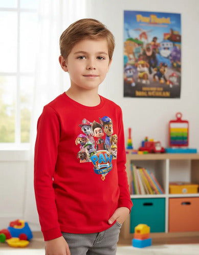 Polera Manga Larga Algodón Niños Paw Patrol Pelicula