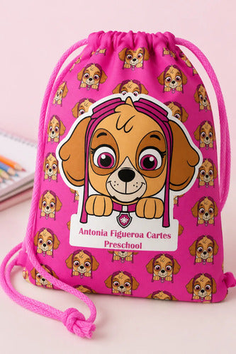 Mochila Bolsa Tela  Jardin Infantil Colegio Skye Paw Patrol Fucsia Estampado