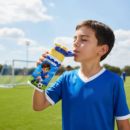 Botella Agua Niño Térmica Escolar Personalizada Futbol Blanco