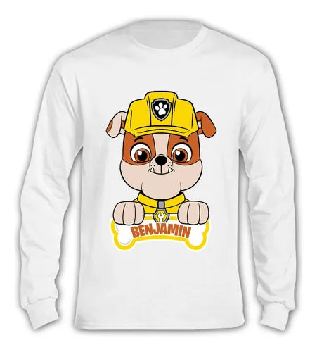 Pijama Largo Rubble Paw Patrol Algodón Niños Personalizado 1