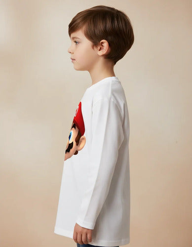 Camiseta Polar Manga Larga Polera Niño Mario Bros Cabeza