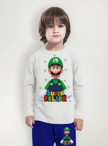 Pijama Largo Luigi Bros Niños Algodón Personalizado