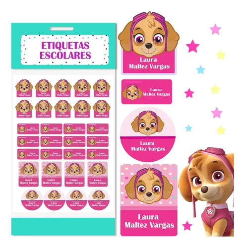 Etiquetas Marcar Ropa Y Utiles Escolares Skye Paw Patrol  Rosa Unica