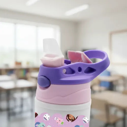 Botella Agua Colegio La Casa De Gabby Personalizada Niñas Blanco