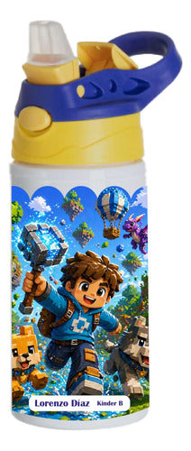 Botella Agua Niño Térmica Escolar Personalizada Videojuegos Blanco