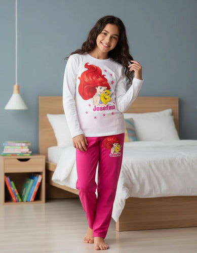 Pijama Largo La Sirenita Ariel Personalizado Algodón