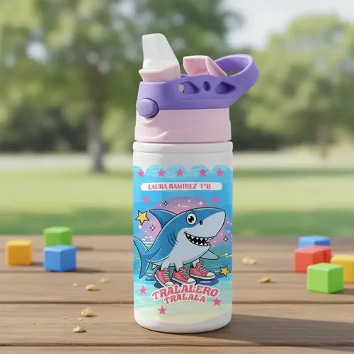 Botella Agua Colegio Tralalero Tralala Personalizada Niñas Blanco