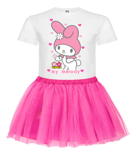 Disfraz Vestido My Melody Polera + Tutú Niñas Detalles Glitter Flex