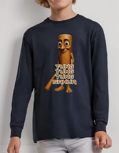 Polera Manga Larga Algodón Niños Tung Tung Sahur Brainrot