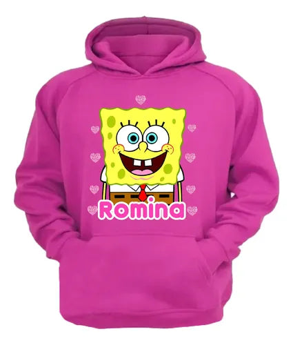 Polerón Canguro Bob Esponja Personalizado Algodón Niñas