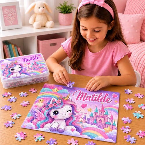 Puzzle Rompecabezas Personalizado Unicornio Kawaii Nombre