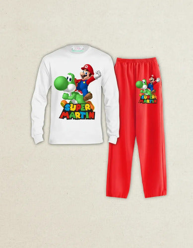 Pijama Largo Mario Bros - Yoshi Personalizado 100% Algodón