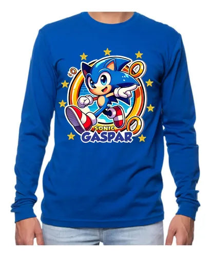 Polera Sonic Manga Larga Personalizada Niños  Algodon D1