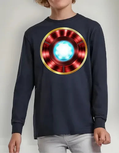 Polera Manga Larga Algodón Niños Iron Man Reactor