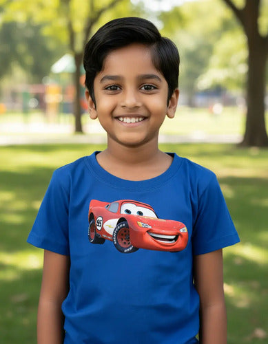 Polera Color Algodón 100% Niños Auto Rojo Rayo