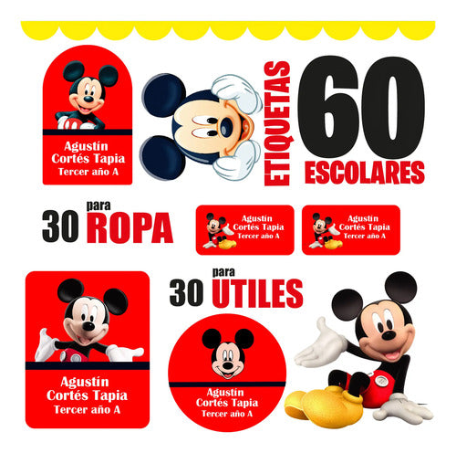 Etiquetas Marcar Ropa Y Utiles Escolares Mickey  Rojo