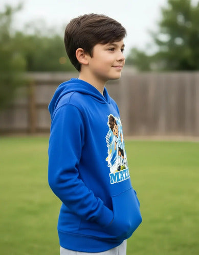 Polerón Canguro Futbol Argentina Niño Personalizado Algodon 14 Azul Futbol Argentina