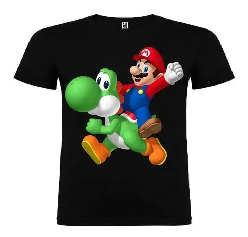 Polera Color Algodón 100% Niños Mario Bros Yoshi