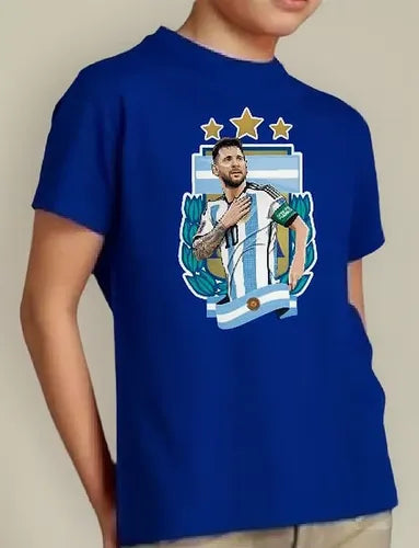 Polera Color Algodón 100% Niños Messi Argentina Campeón