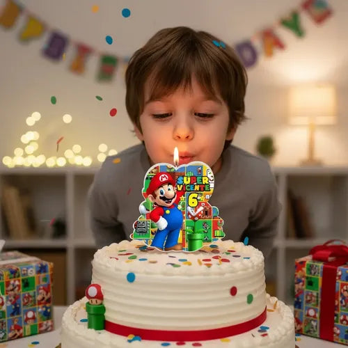 Vela De Cumpleaños Mario Bros Personalizada Niños
