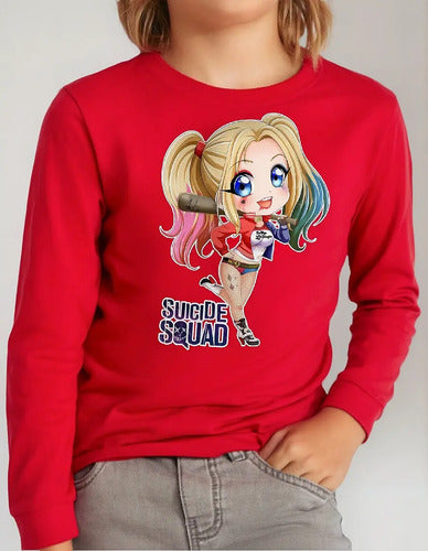 Polera Manga Larga Algodón Niñas Harley Quinn
