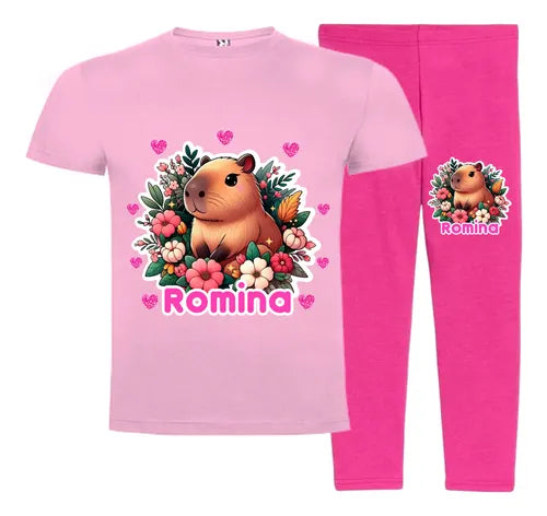 Polera Y Calza Larga Capibara Flores Conjunto Personalizado