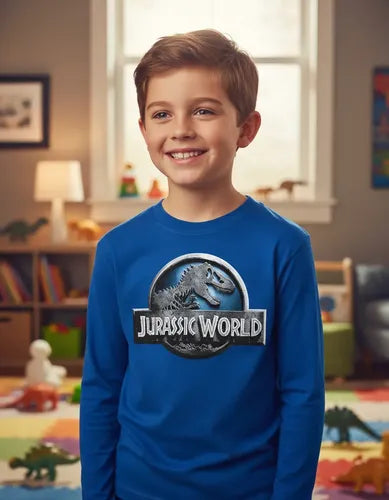 Polera Manga Larga Algodón Niños Jurassic World Dinosaurios