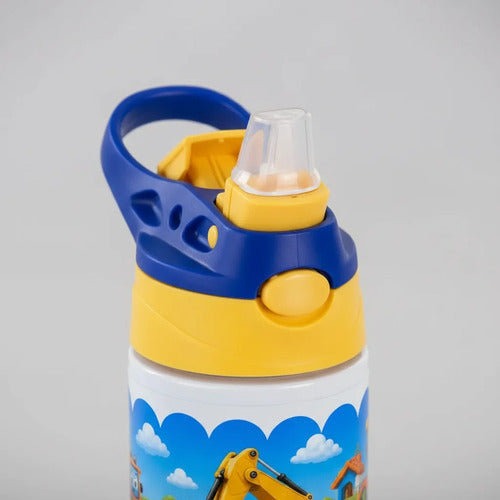Botella De Agua Para Niños Personalizada Construcción Niños Blanco