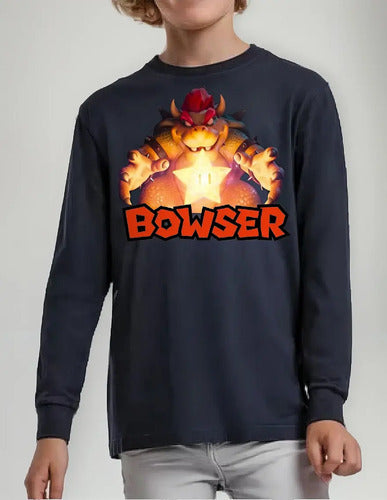 Polera Manga Larga Algodón Niños Bowser Pelicula