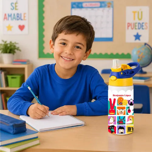 Botella 31 Minutos Personalizada Niños Escolar Con Nombre Blanco