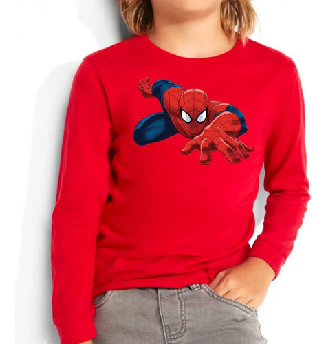 Polera Manga Larga Algodón Niños Spiderman