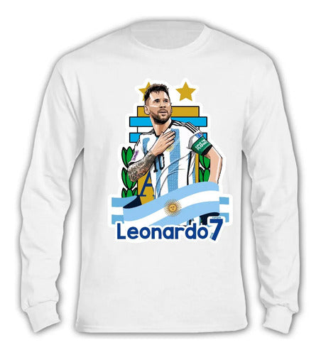 Polera Messi Futbol Personalizada Niños Manga Larga Cumpleañ