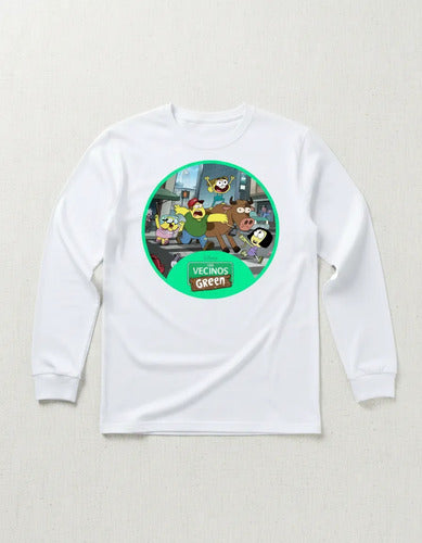 Camiseta Polar Manga Larga Polera Niño Niña Vecinos Green