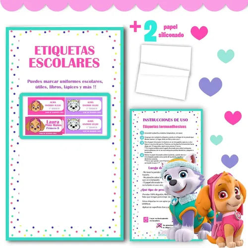 Etiquetas Escolares Personalizadas Skye Everest Paw Patrol Rosa