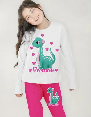 Pijama Largo Dinosaurios Niñas Personalizado Algodon